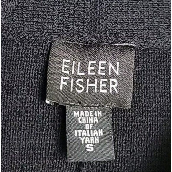 Eileen Fisher Open Cardigan S Black Wool Kniy Lightweight Asymmetrical Preppy - Picture 2 of 12